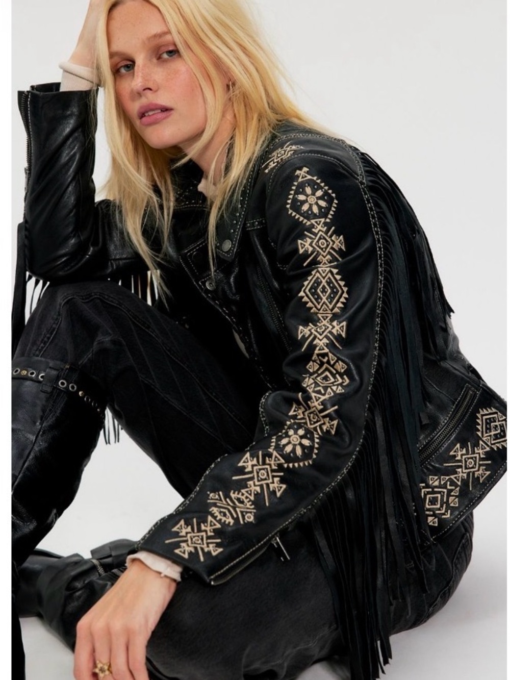 Free People Mauritius Francy Fringe Leather Jacket  NWT Size 9/10 Sold Out - Picture 3 of 16